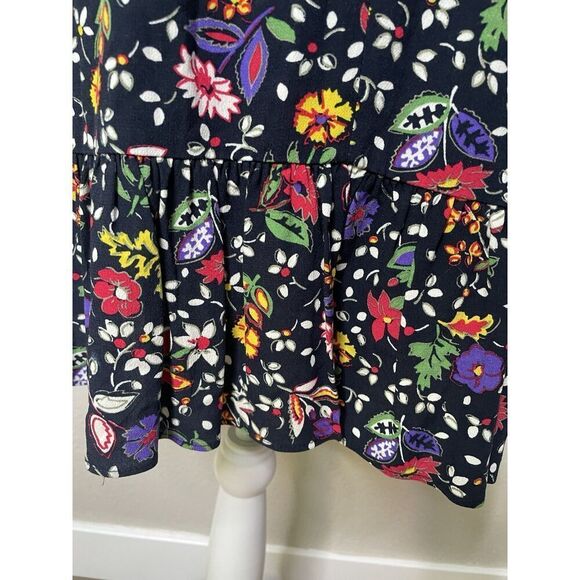 Zara Peplum Dress Size M Black Floral Varsity cuffs Long Sleeve Ruffle Hem - Picture 5 of 14